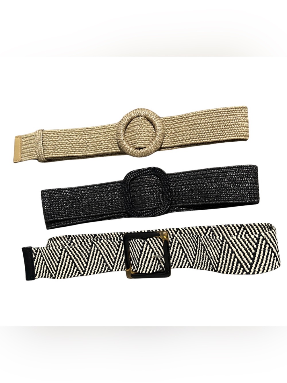 Woven Adjustable Waist Cinch Belt Bundle | Set of 3 | Black/Natural